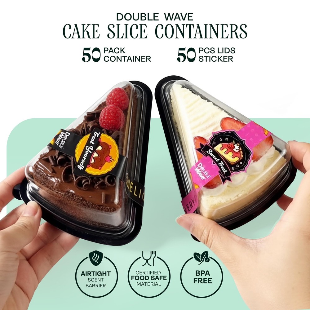 Clear Cake Slice Containers 50 PCS BPA Free Stackable Dessert Holder Plastic
