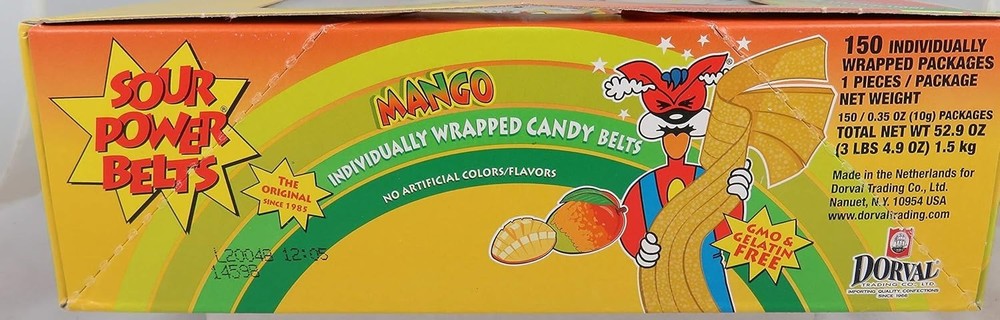 Sour Power Mango Individually Wrapped Belts, Mango, 150Count