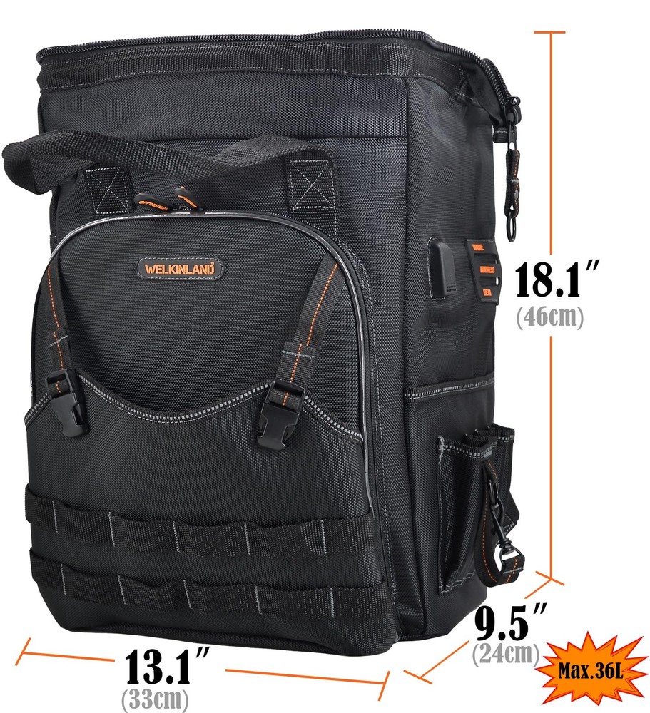 WELKINLAND 55-Pockets Tool backpack, Tool bag backpack, Backpack tool bag, To...