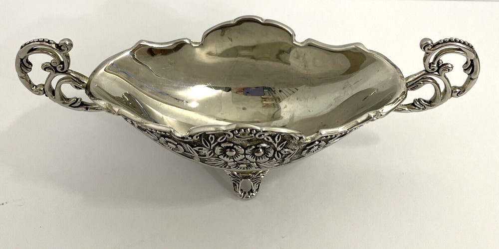 GODINGER 8.5" Handled W/ Feet Oval Bowl Fine Silverplate Dish Tray