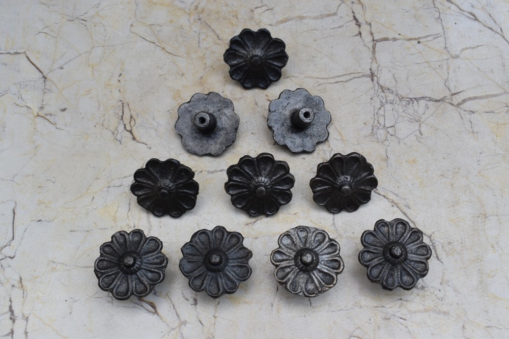 Vintage Cast Iron Flower Shape Pulls Drawer Cabinet Door Handle Knobs 10 pcs