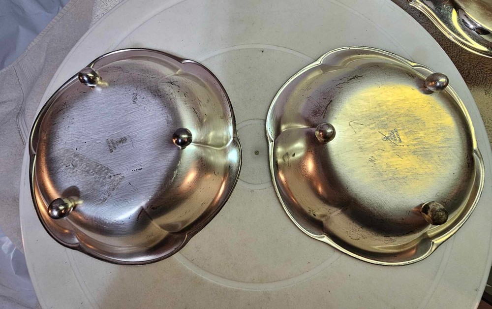 3 -WMF Ikora germany small & large footed flower shaped bowl Tarnish Silverplate