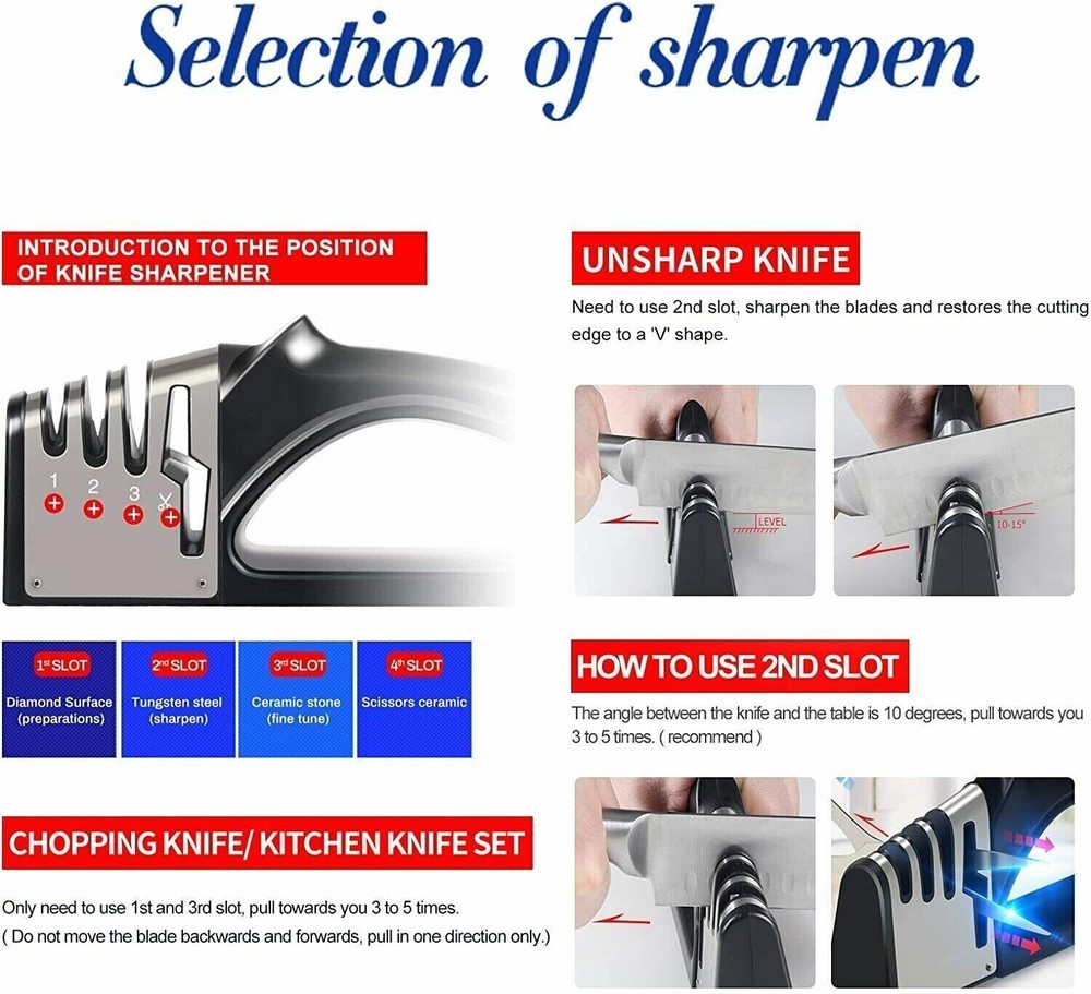 4 Way Knife Sharpener Professional Ceramic Tungsten Kitchen Sharpening System