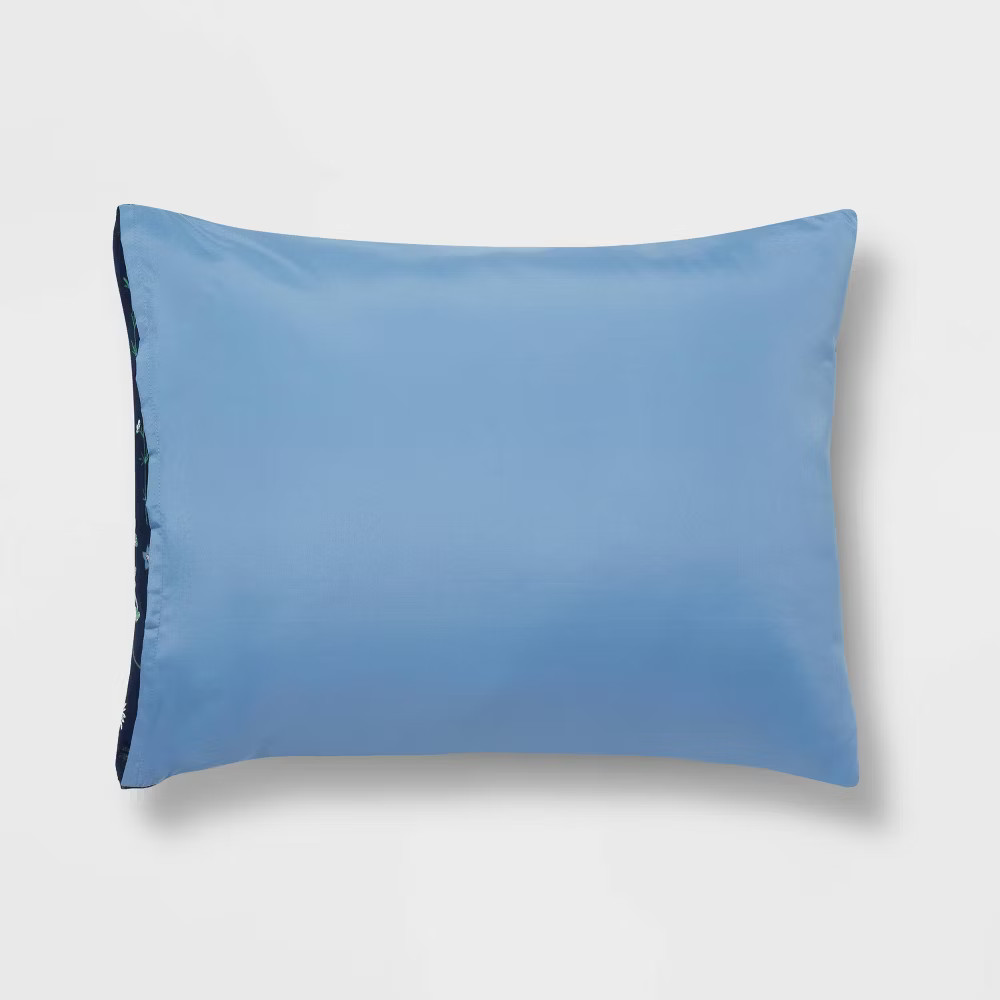 7pc Queen Floral Printed Microfiber Reversible Comforter & Sheets Set Navy -