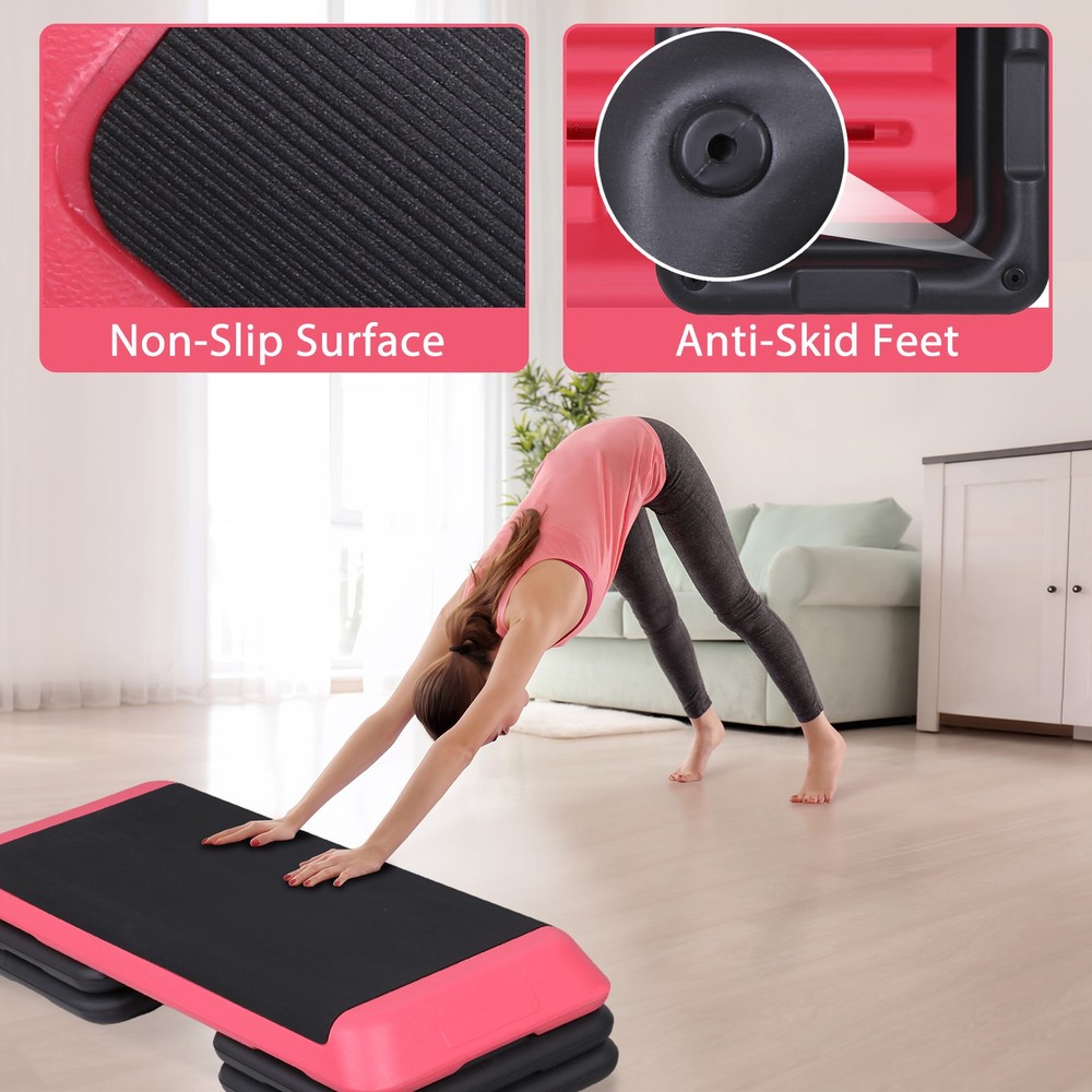 43" Training Exercise Aerobic Stepper Workout Step Storage 4"- 6"- 8" Pink