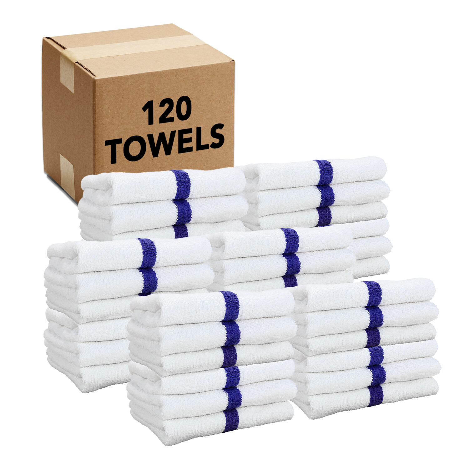 Gym Hand Towels 16x27 - Packs of 12 Absorbent Cotton Striped Workout Spa Towels