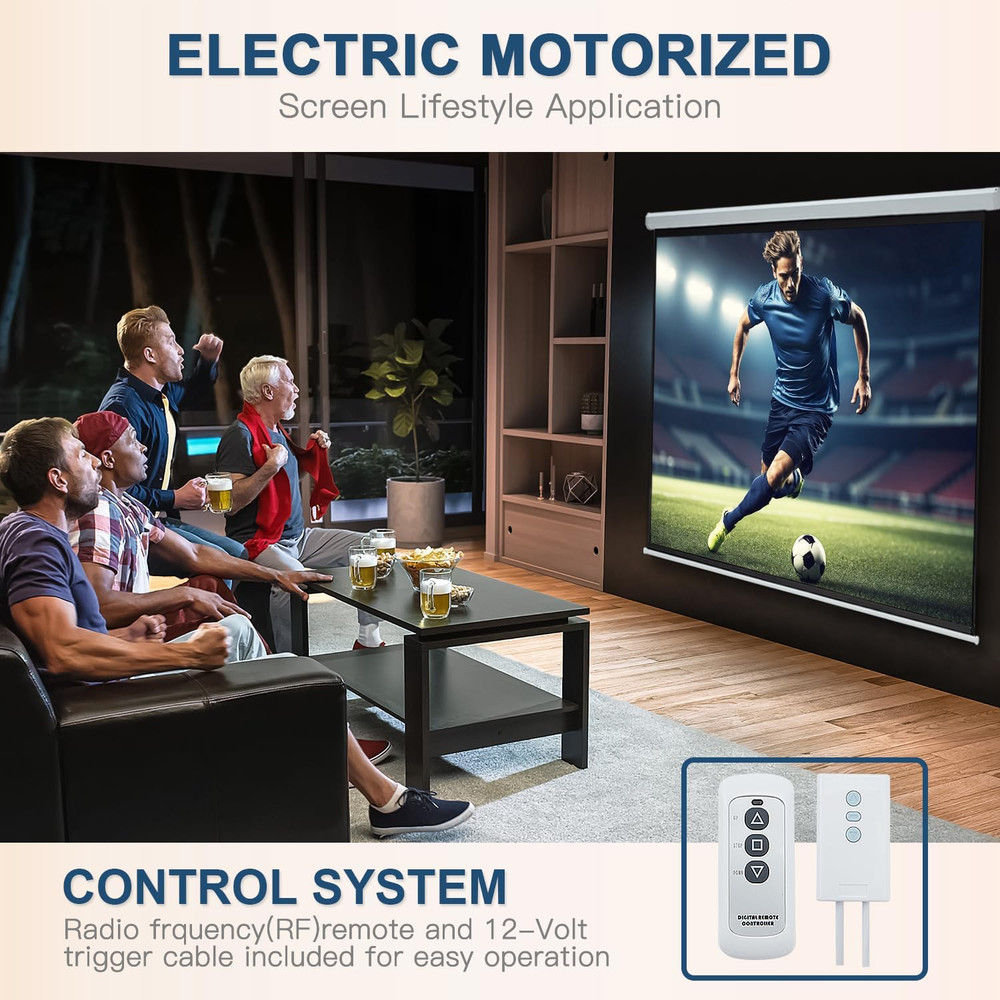 150" Projector Screen Motorized 16:9 4K HD Pull down Retractable Screen