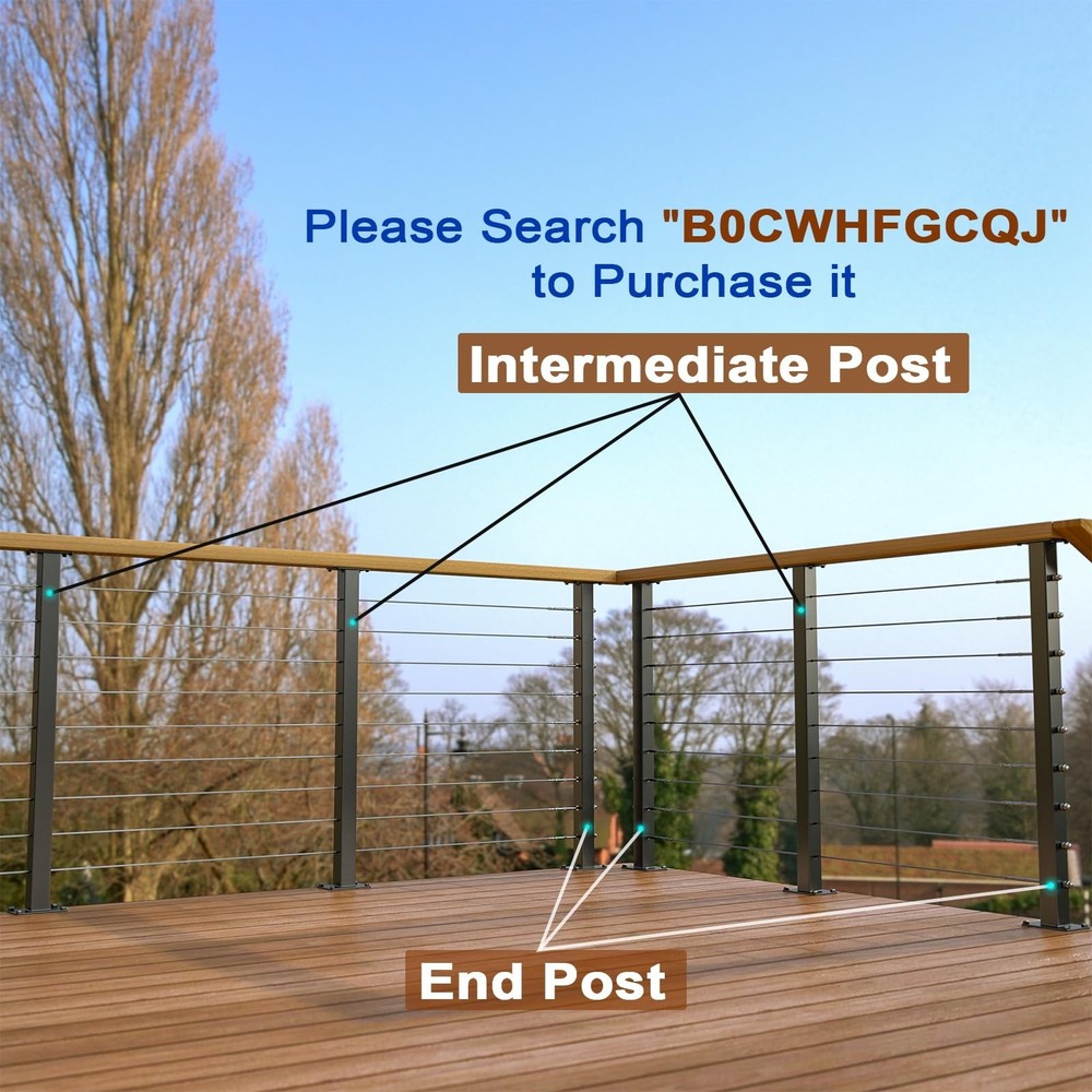2 Pack Stainless Steel Cable Railing Post(2"×2") with 1/8 Cable Railing Kit