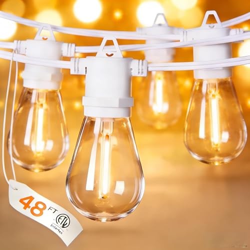 LED Outdoor String Lights with 15 Edison Shatterproof Bulbs, Weatherproof 50FT