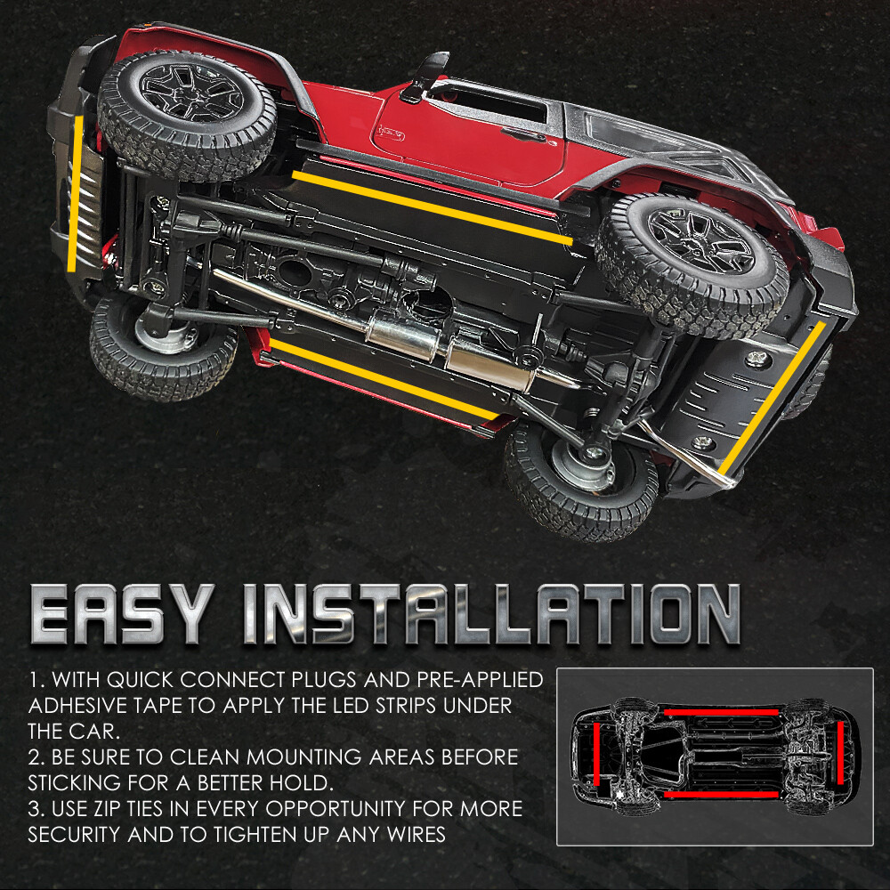 4PC 5050 RGB LED Strip Under Car Tube Underglow Underbody System Neon Lights Kit