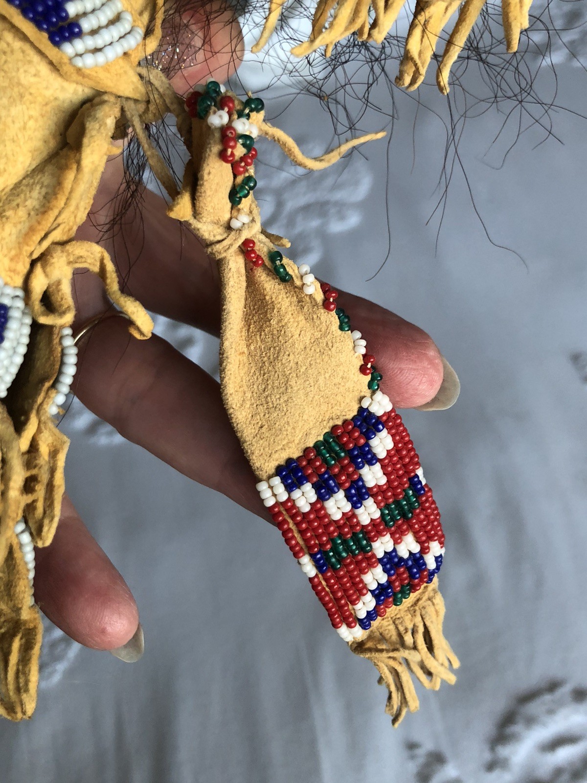 1900s Lakota Native American Handmade, 12” Doll, Finely Beaded, Human Hair