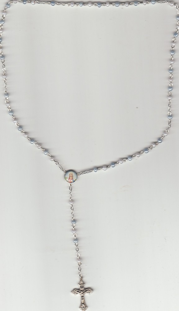 Rosary, Blue Beads, 14", Brand New