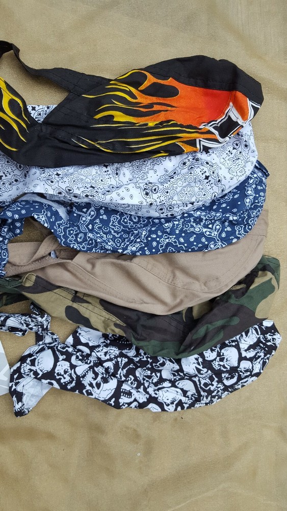 BIKER Motorcycle HEAD WRAPS SKULL CAP DOO RAG 6 pc RANDOM Assorted Patterns NOS