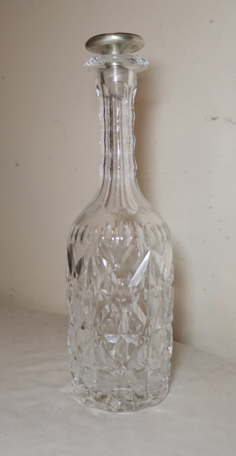 unique antique sterling silver cut clear crystal liquor wine gin decanter bottle