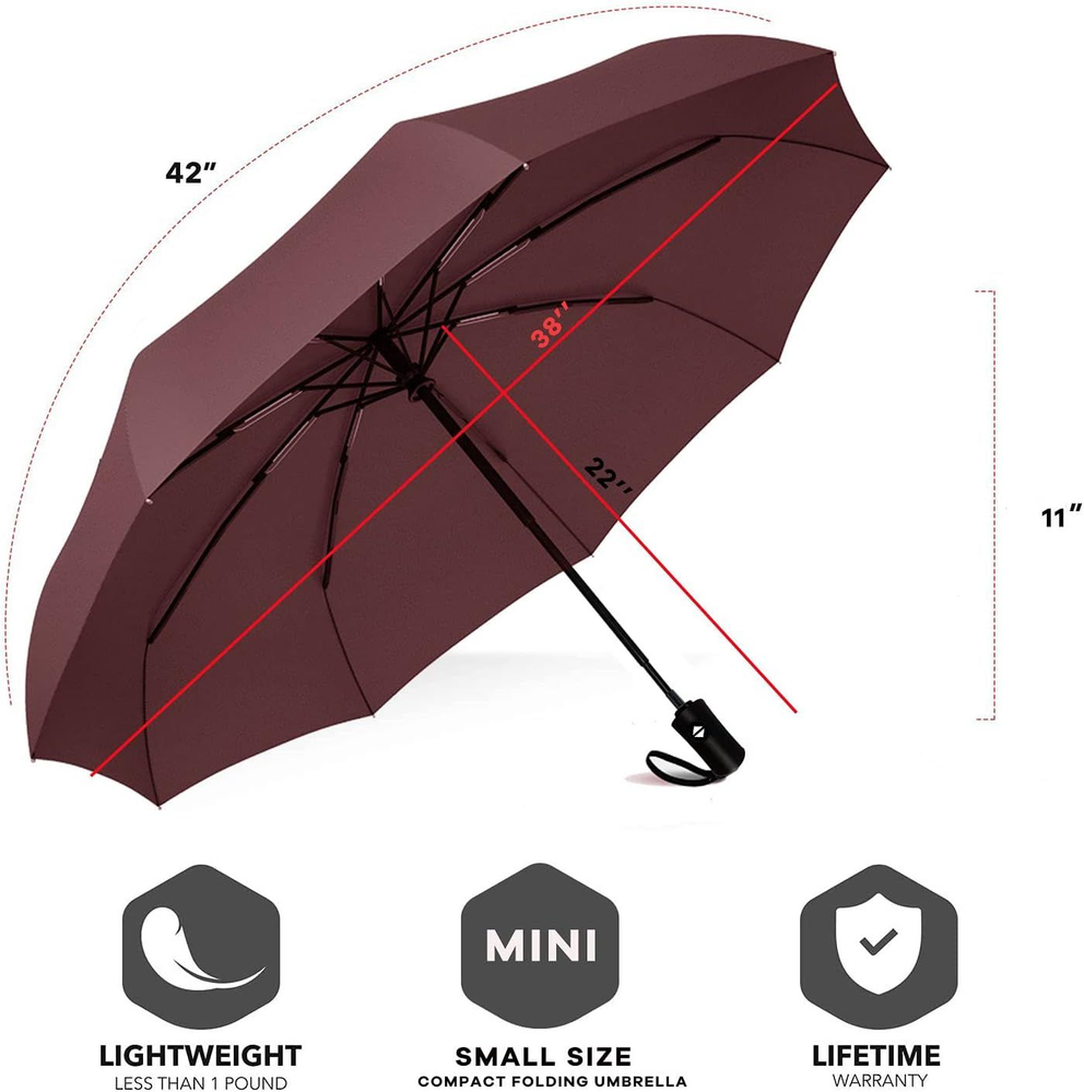 SIEPASA Windproof Travel Compact Umbrella-Automatic Small Size, Wine Red