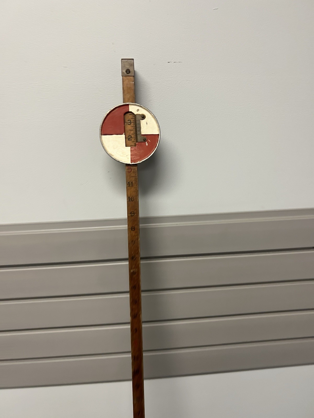 Vintage 10 Ft WOOD MEASURING STICK grade rod rule surveying story pole wall art
