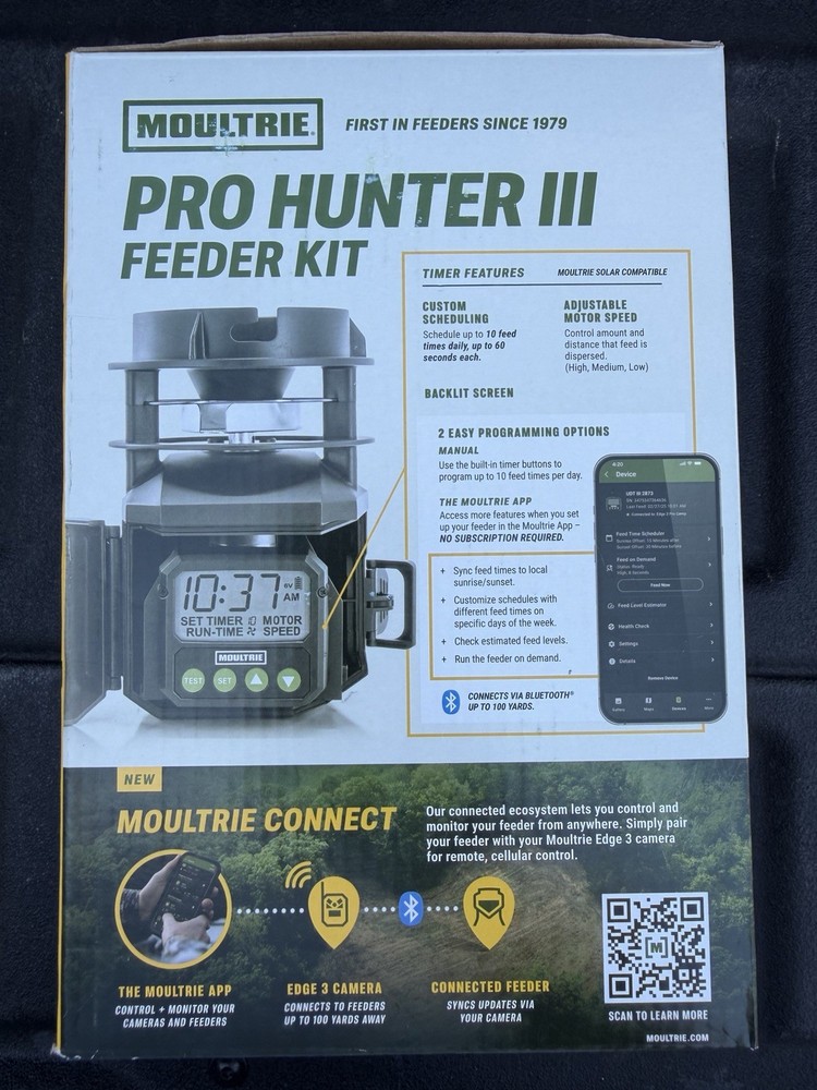 Moultrie Pro Hunter III Deer Feeder Kit Quicklock Adapter Bluetooth Connect