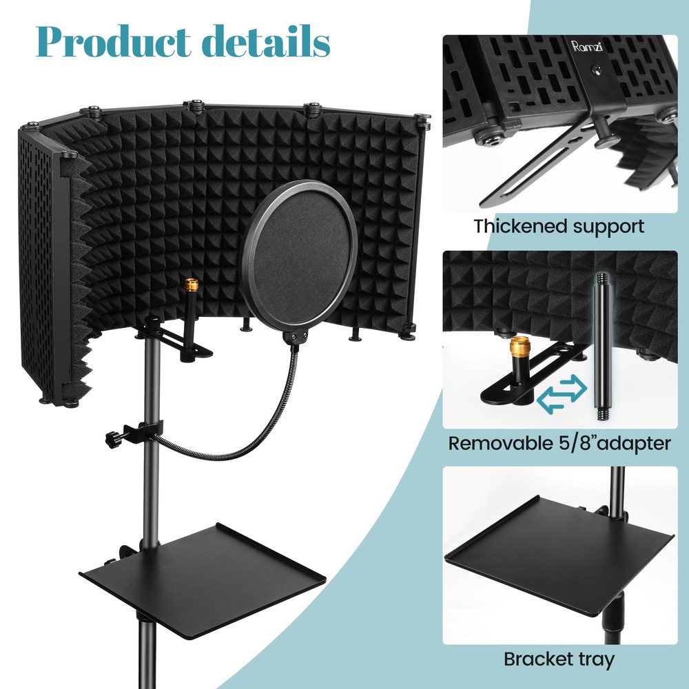 Microphone Stand with Isolation Shield and Pop Filter for Recording