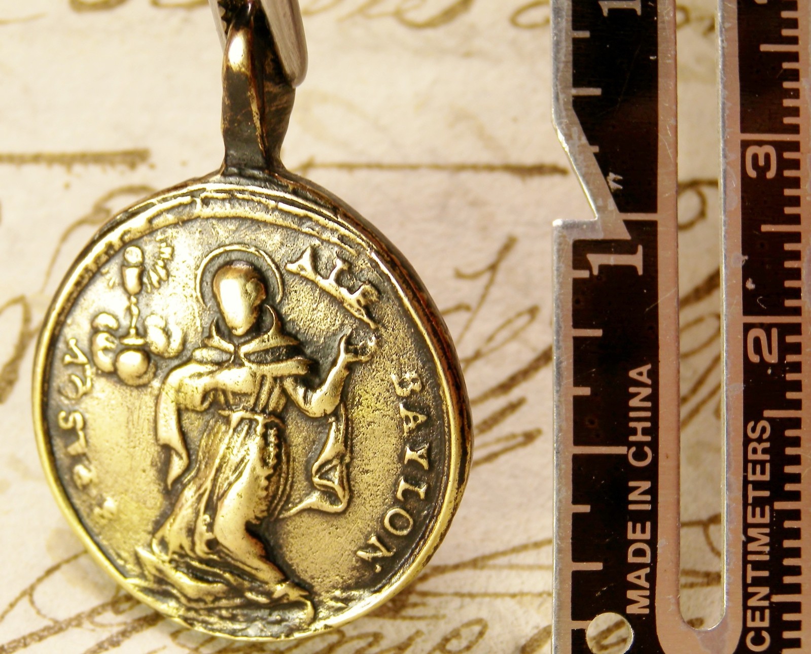 ANTIQUE 18TH CENTURY BRONZE MEDAL ST CLARE OF ASSISI & ST PASCHAL BAYLON