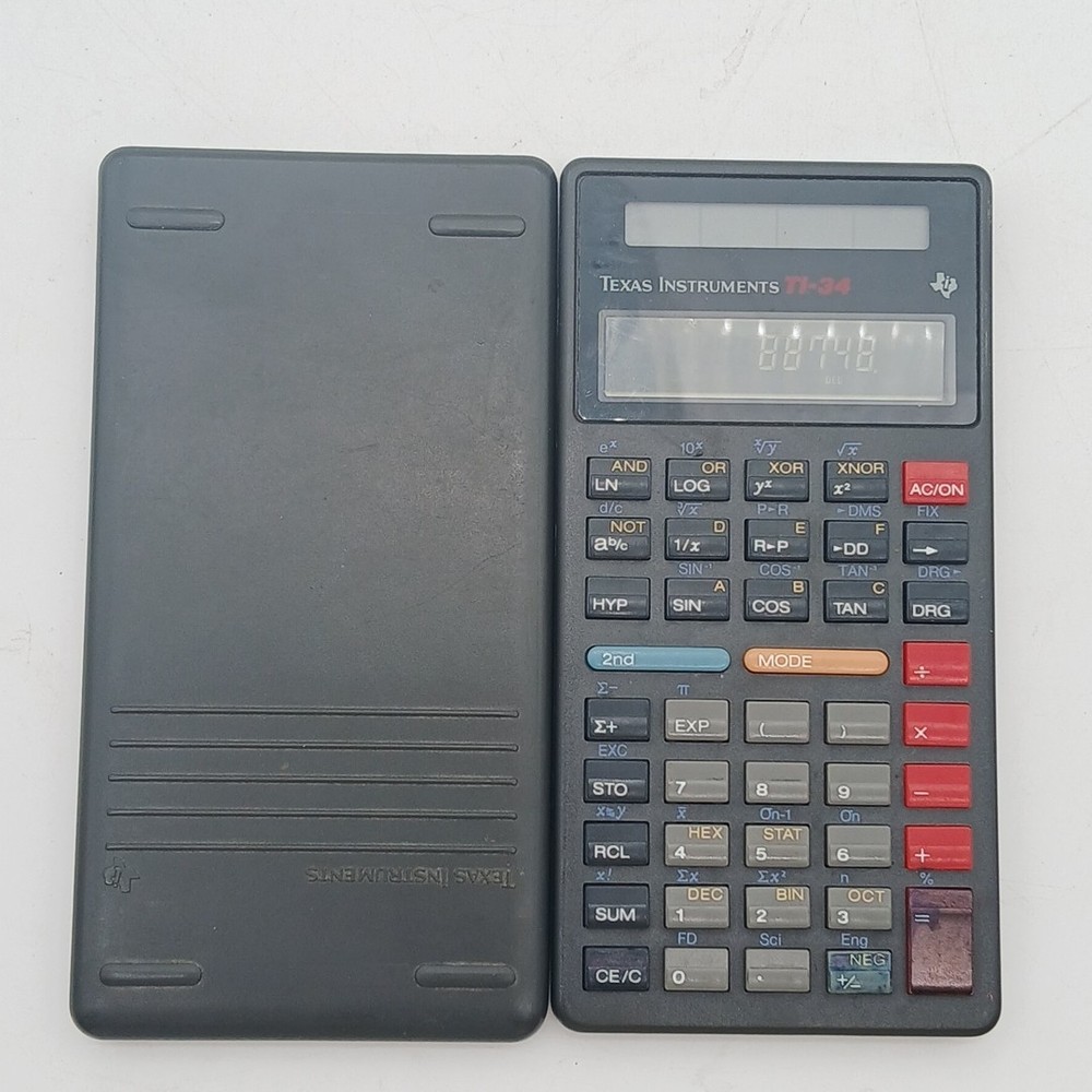 Texas Instruments Scientific Calculator TI-34 VTG. Working With case