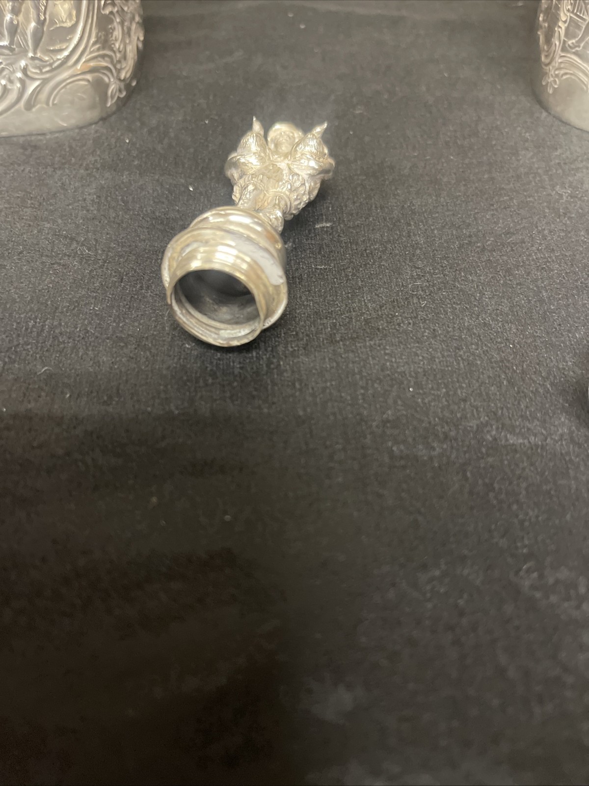 Pair Antique German Hanau Glass Decanters Bottles With sterling mounts / Tops