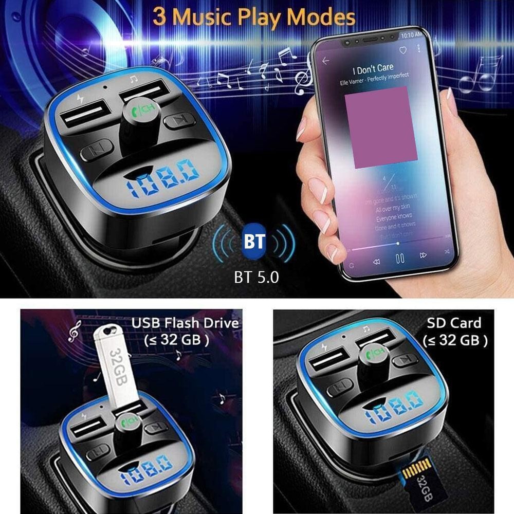 Bluetooth 5.0 Wireless Car FM Transmitter MP3 Music Player Radio Charger Adapter