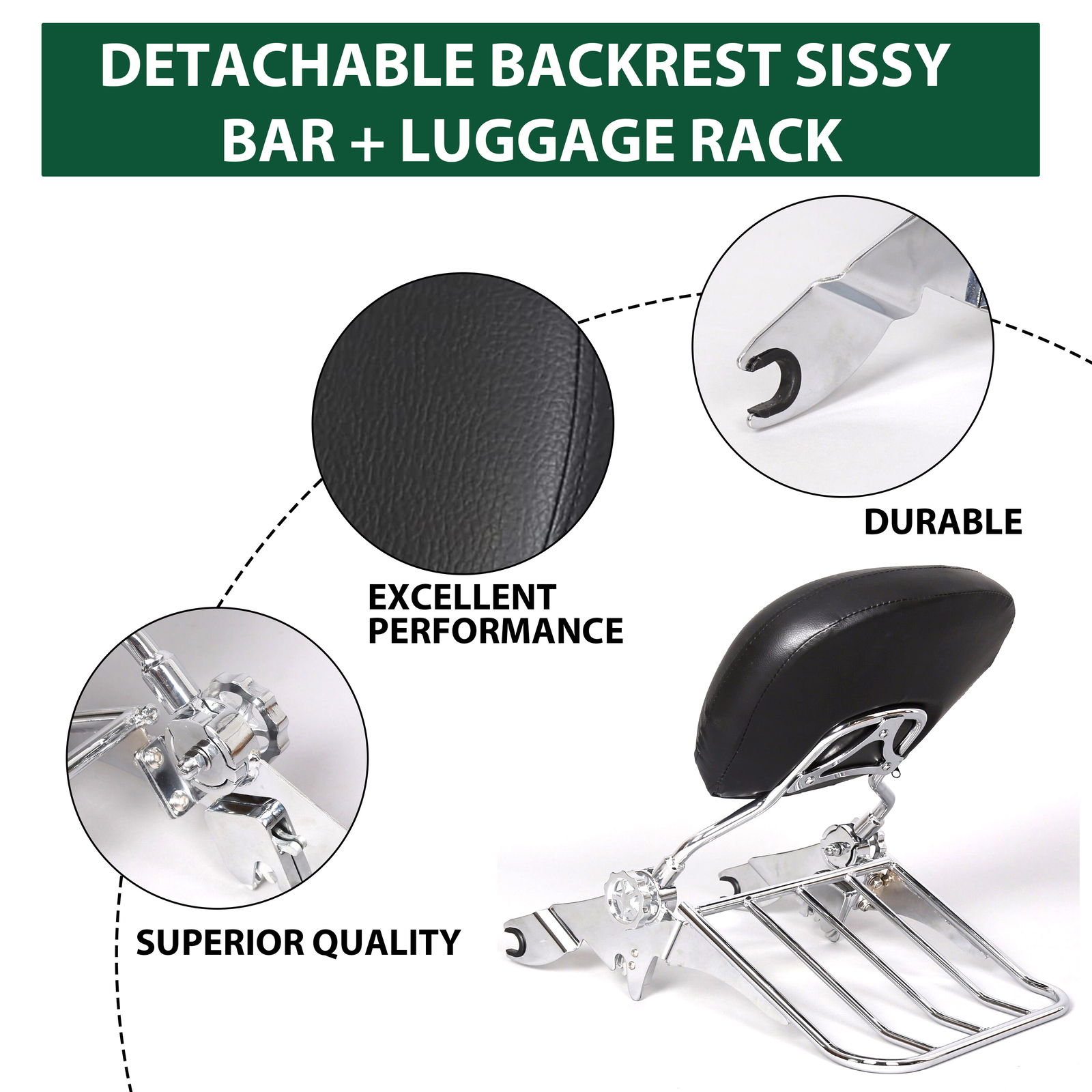 Adjustable Sissy Bar Backrest Luggage Rack For 09-24 Harley Road Electra Glide