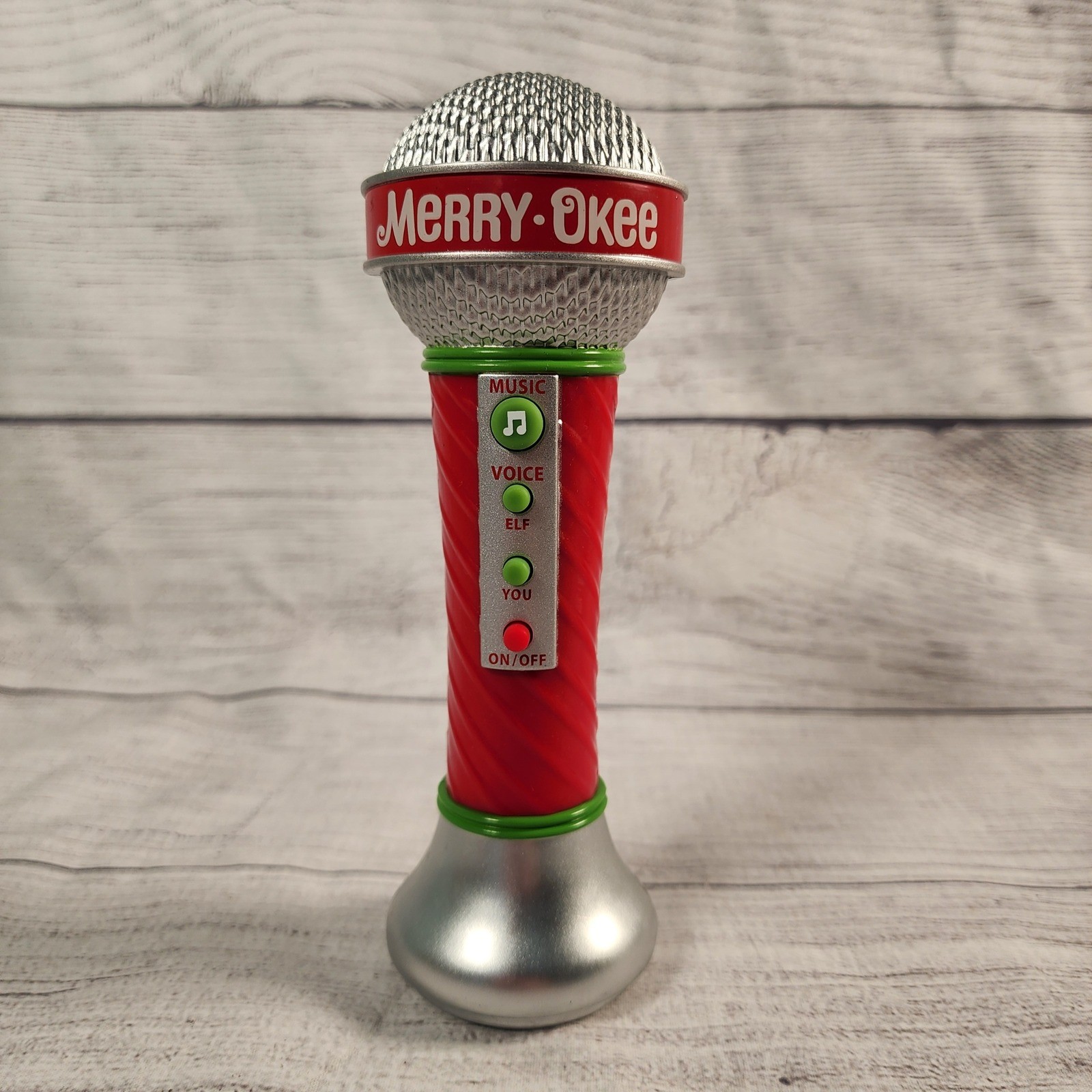 Hallmark Merry-Okee Karaoke Microphone Toy Christmas Elf Voice Changer Red Green