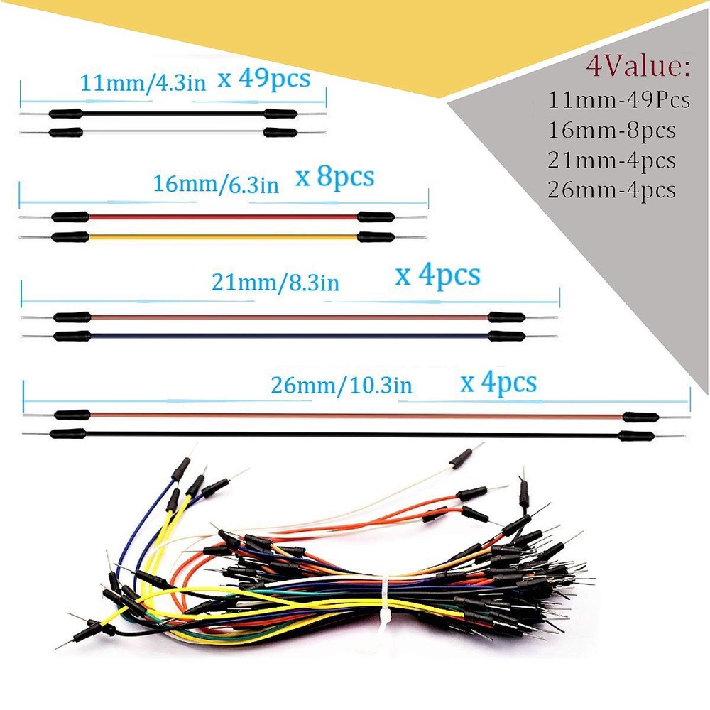 Breadboard Jumper Wire Kit with 400-Point Breadboard、65pcs Multiple Sizes M/M...