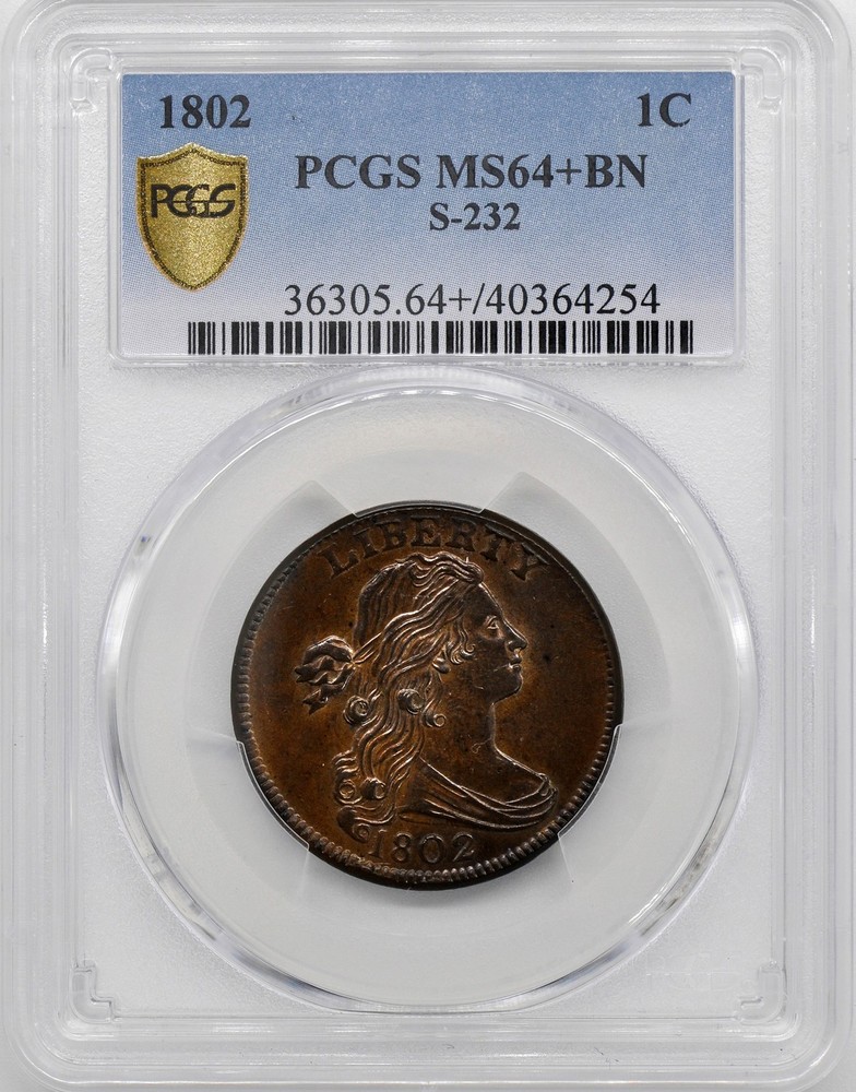 1802 DRAPED BUST 1C PCGS MS 64+ BN