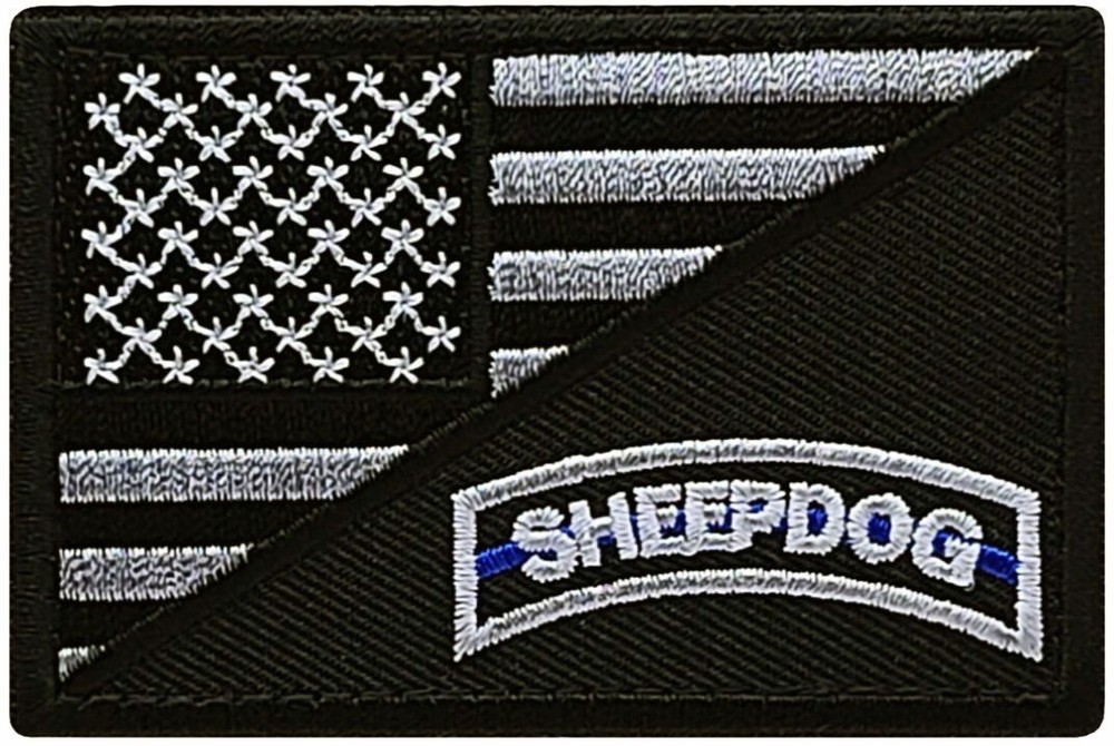SHEEPDOG THIN BLUE LINE LEO USA FLAG PATCH | 2PC HOOK BACKING 3"x2"