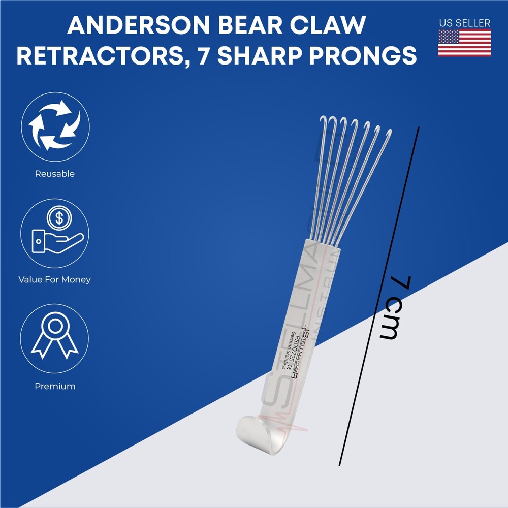 Anderson Bear Claw Retractor 7 Sharp Prongs Facelift Hook Instruments