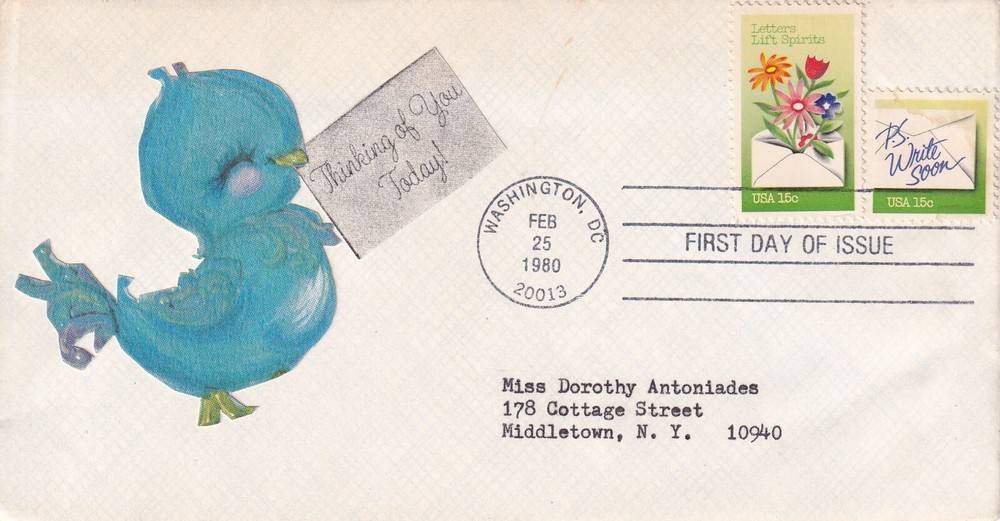 STAMP US SCOTT 1807, 1808 "Letters Lift Spirits" 15 CENT 1980 FDC - G