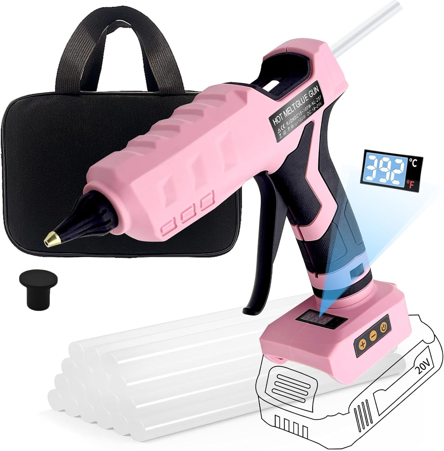 100W Cordless Hot Glue Gun for Dewalt 20V MAX Battery with 20PCS Full Size