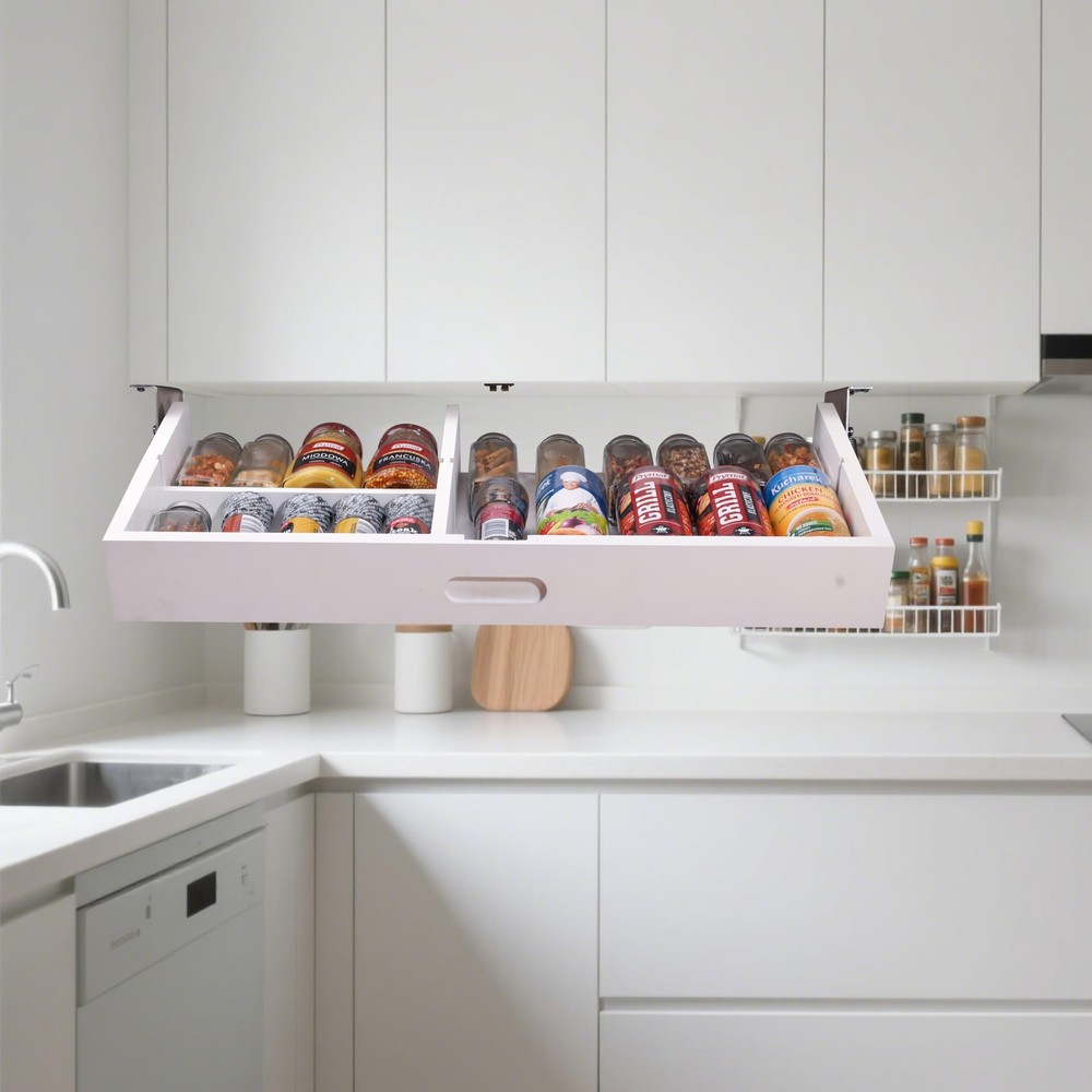HQULIFBL Pull Down Under Cabinet Spice Rack, Kitchen Storage Organizer, Count...