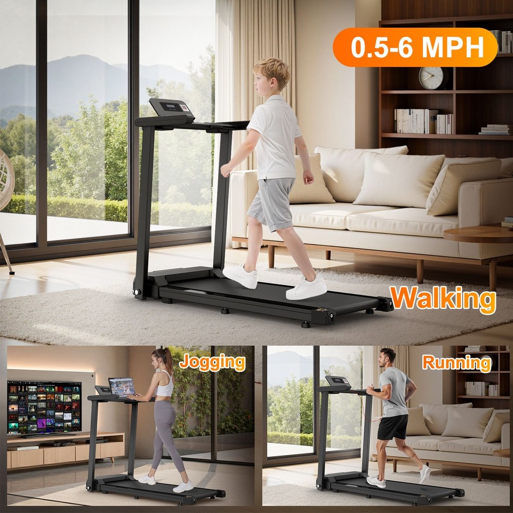 2.5HP Foldable Treadmill 300LBS Maximum Capacity Folding Treadmill W/ Handles d3
