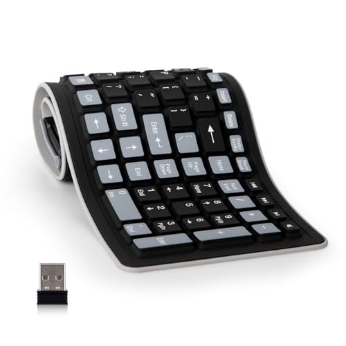 Wireless Silicone Keyboard, 2.4GHz Wireless, Foldable Rollup Keyboard,