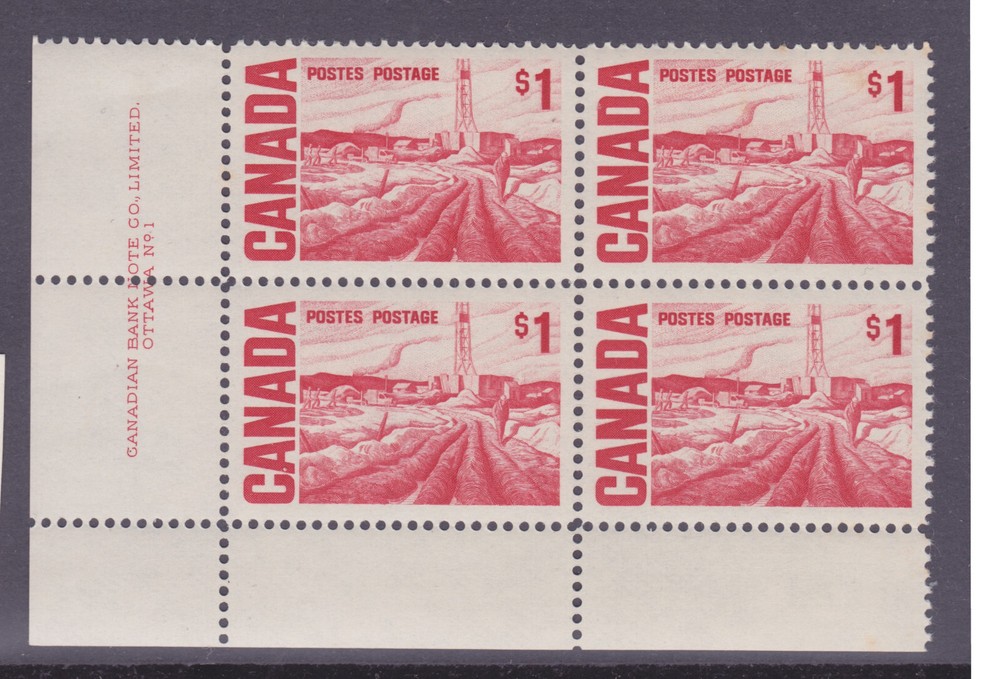 CANADA  #465B  LL Plate Block $1 OIL FIELDS VFNH centennial issue