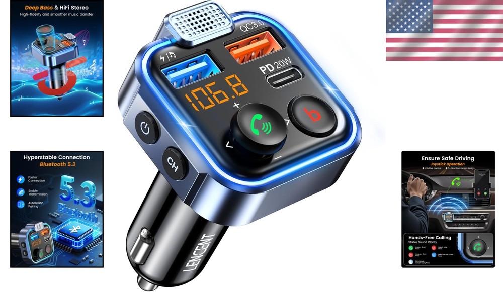 Wireless Car Adapter: Bluetooth 5.3 with Fast Charge & Hands-Free Calling