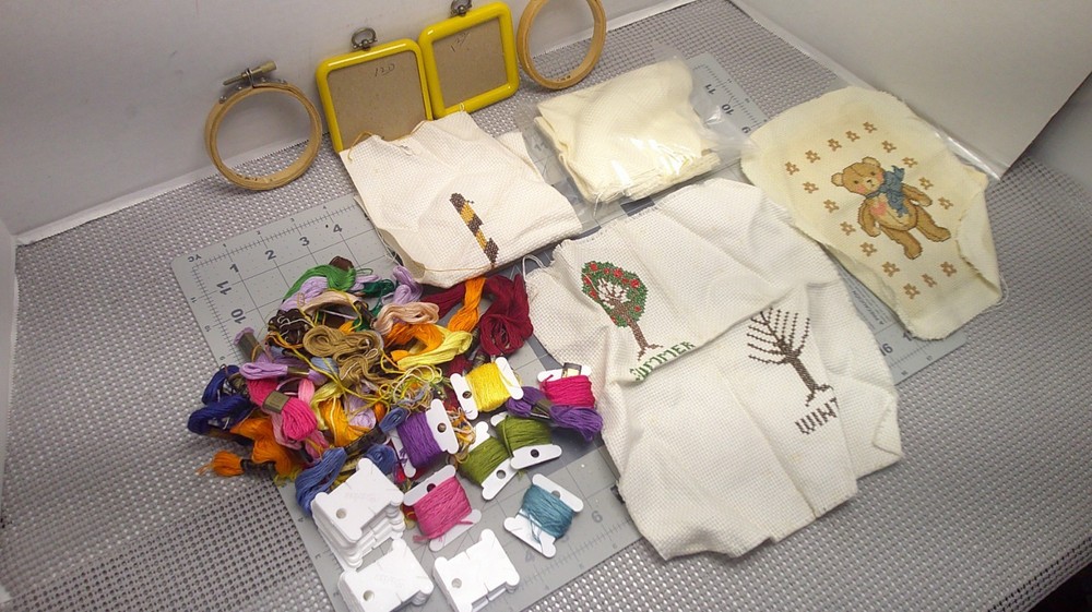 Cross Stitch Multi-Item Lot Rings Frames Thread Small Approx. 3"