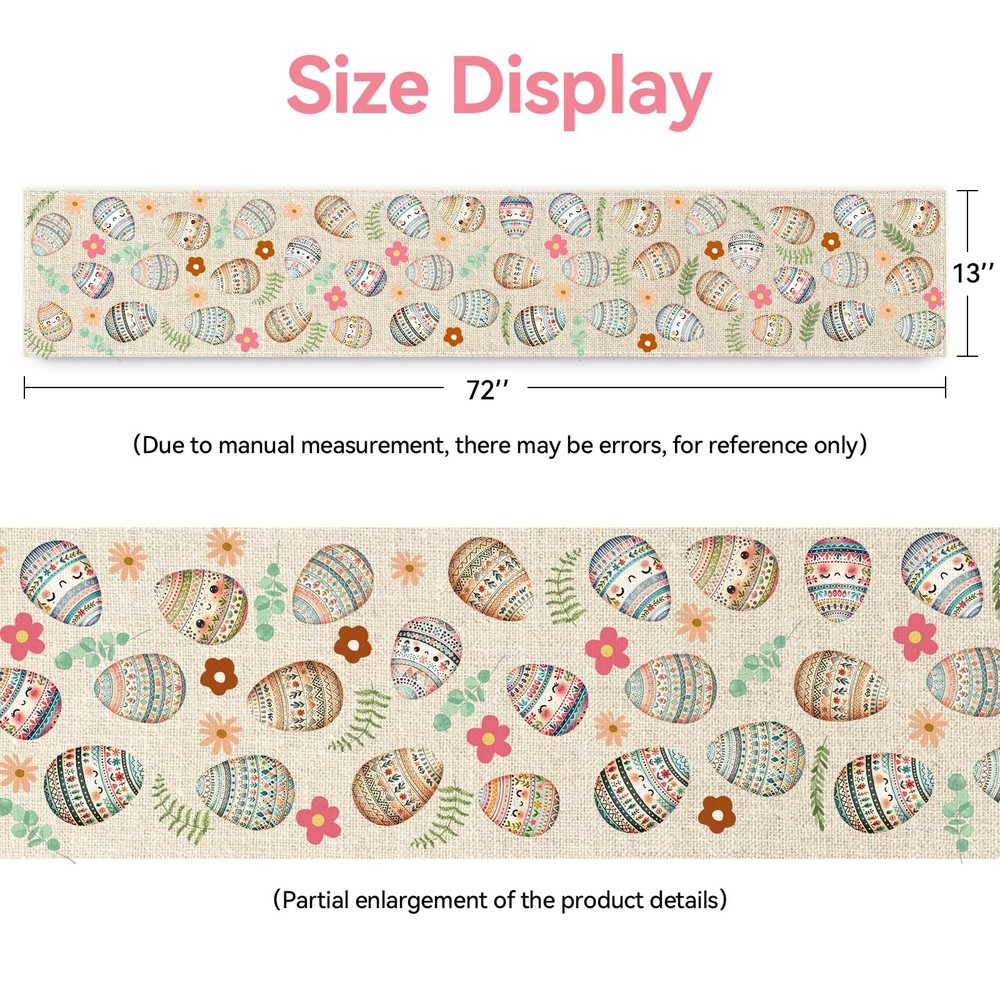 Easter Eggs Table Runner Eggs And Leaves Pattern White 13x72 Inch