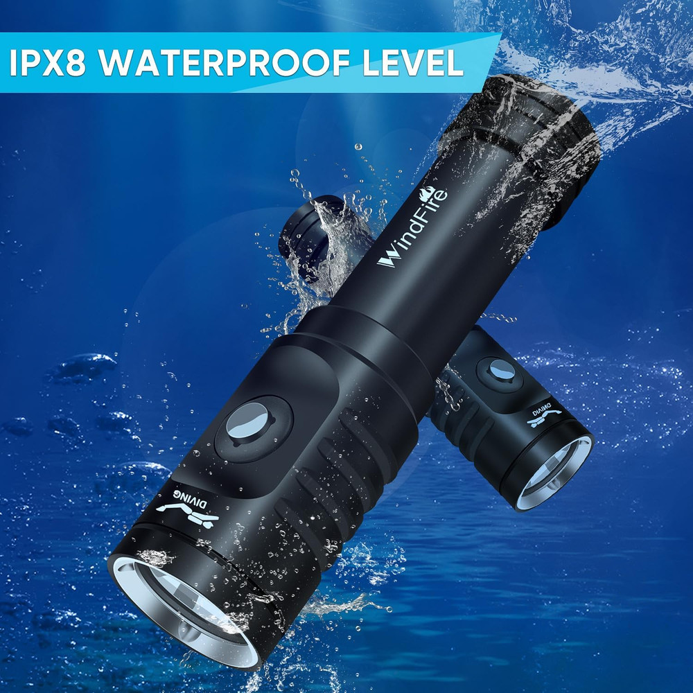 Scuba Diving Flashlight Rechargeable Waterproof Dive Torch 3 Modes