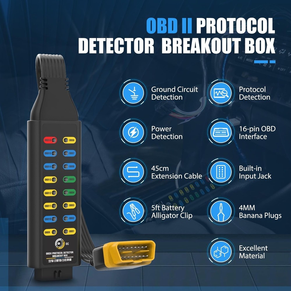 OBD2 Breakout Box OBDII Protocol Detector for Professional Automotive Diagnos...