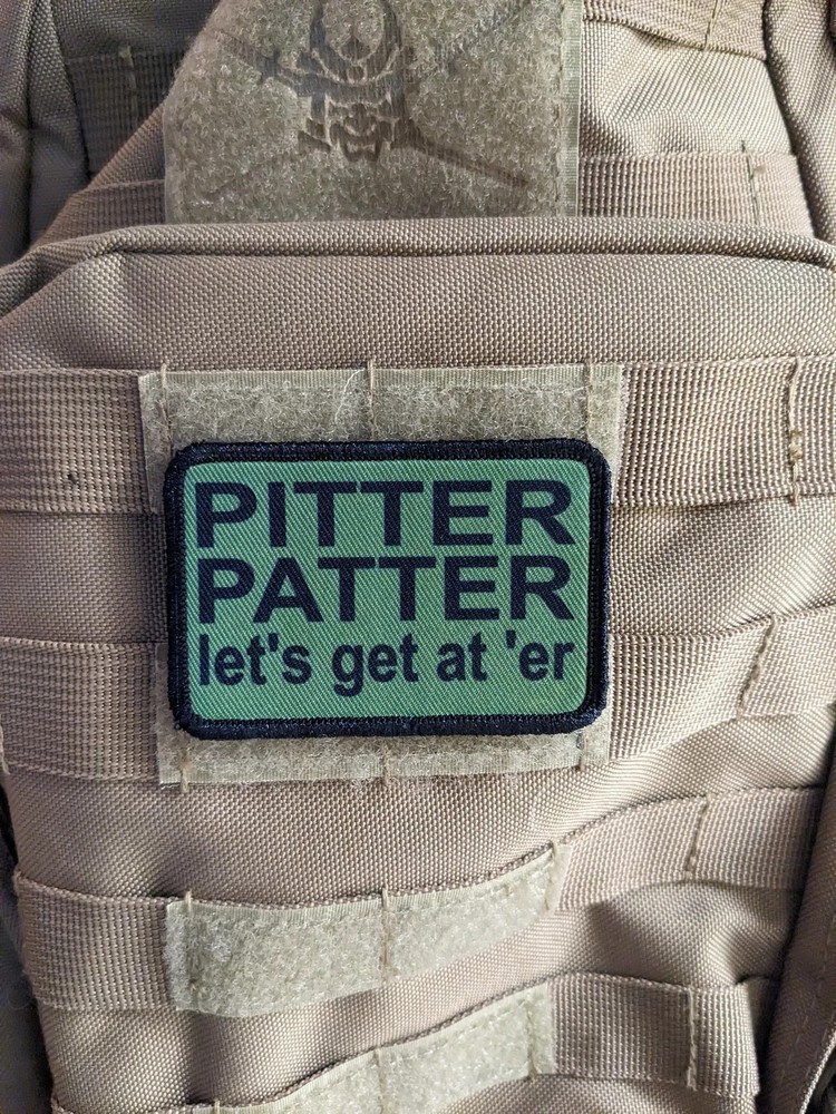 green Pitter patter let's get at 'er meme 2"x3" hook and loop funny patch