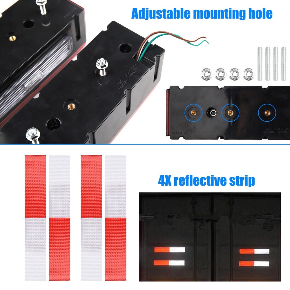 Left+Right LED Waterproof Red Trailer Boat Rectangle Stud Stop Turn Tail Lights