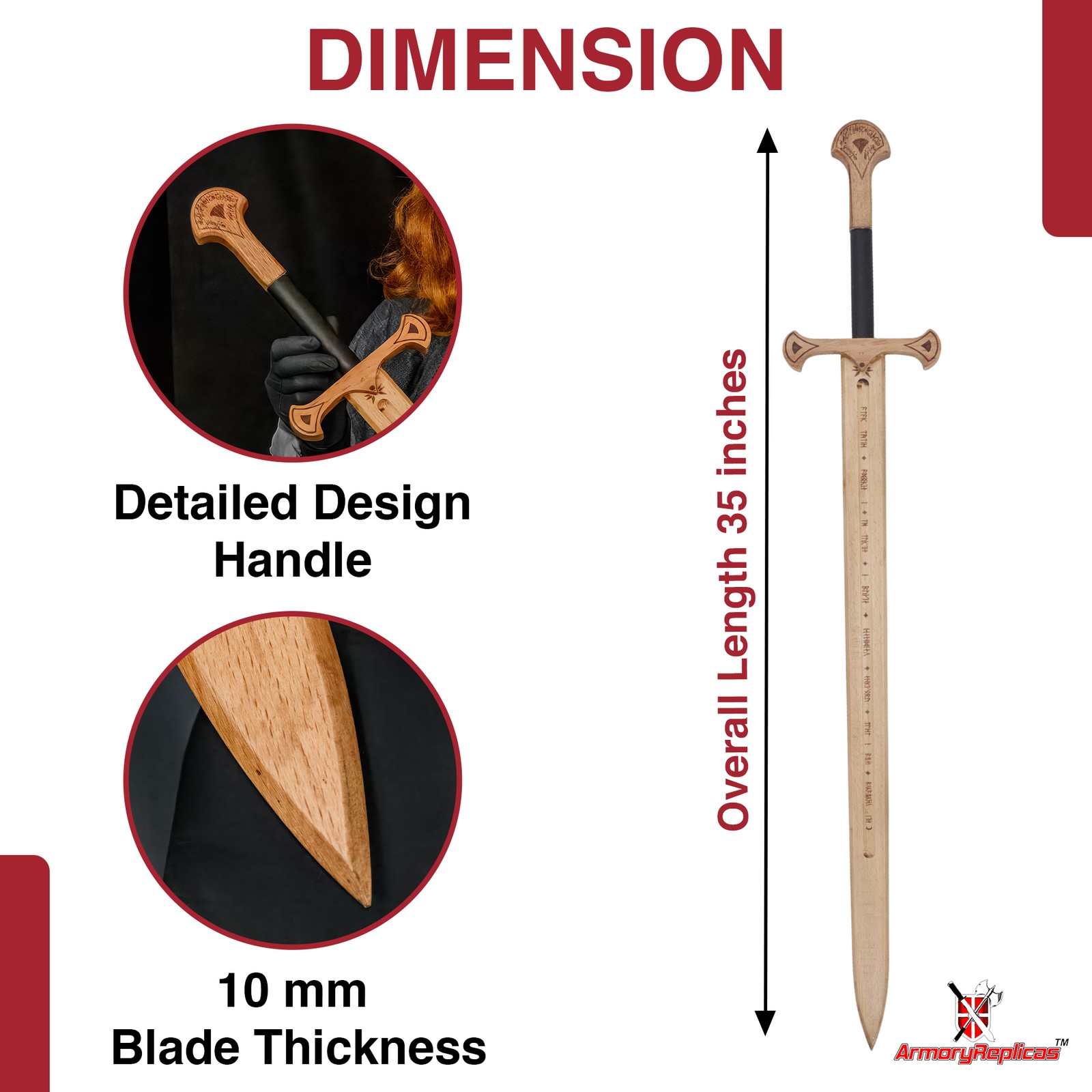 Medieval Wooden Training Sword Practice Longsword Cosplay Stage Combat Replica