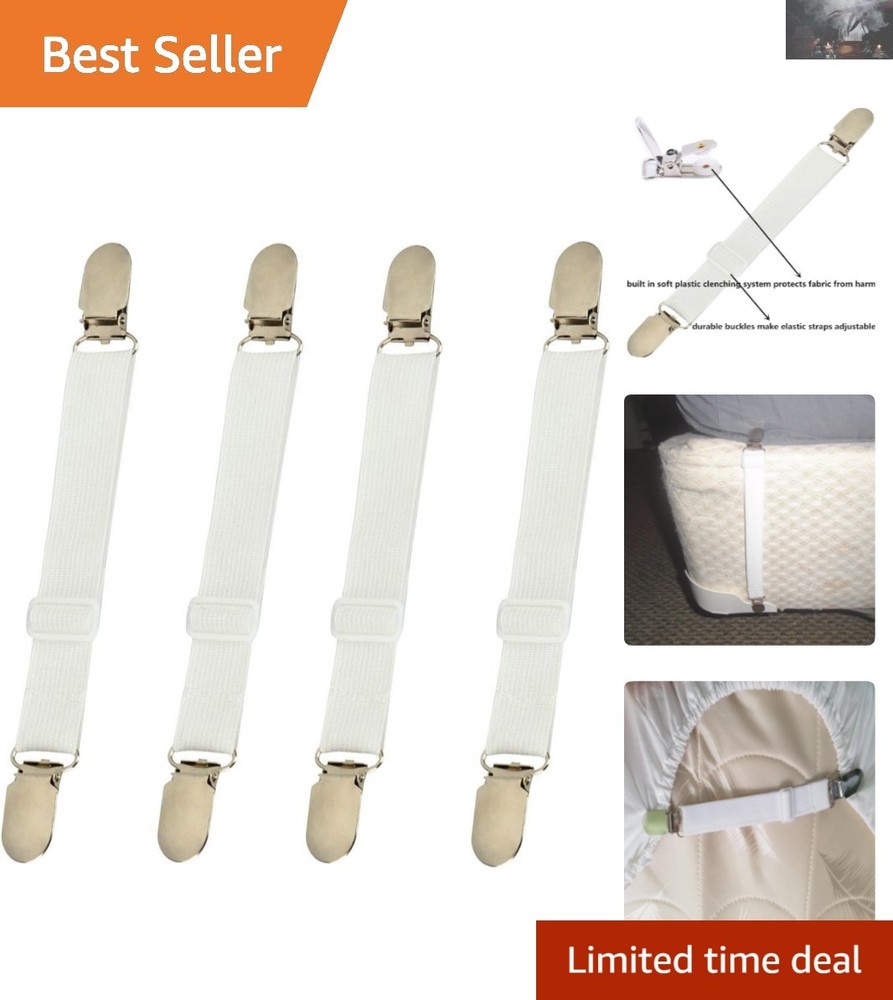 Durable Bed Sheet Holder Straps - 4 Pack Adjustable Elastic Suspender Fasteners