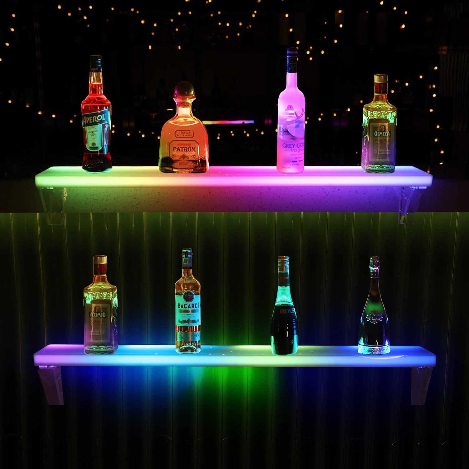 32" LED Wall-Mounted Liquor Bottle Shelf with Remote & App Control