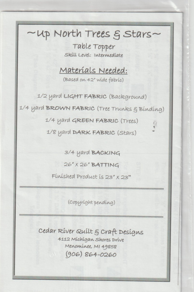 Up North Trees & Stars - Table Topper - QUILT PATTERN - Skill Level Intermediate