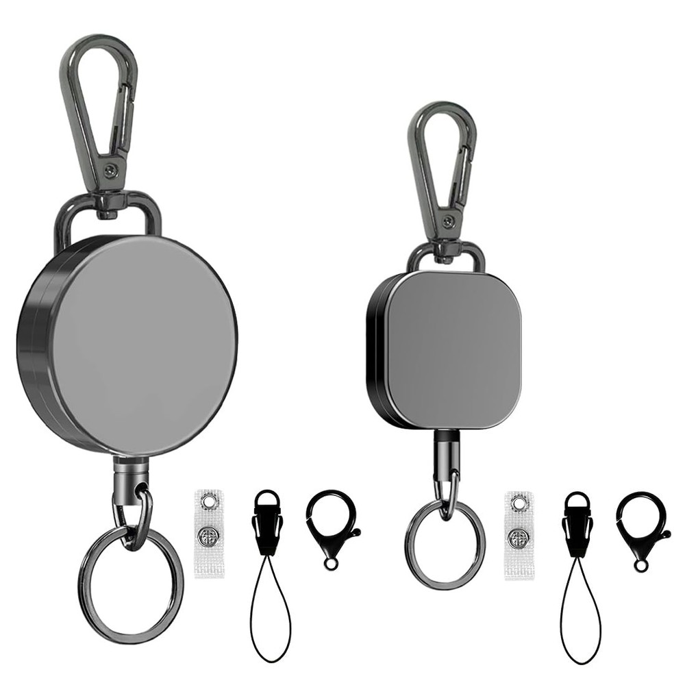 Retractable Badge Glossy Black+Small Black(Square), Black